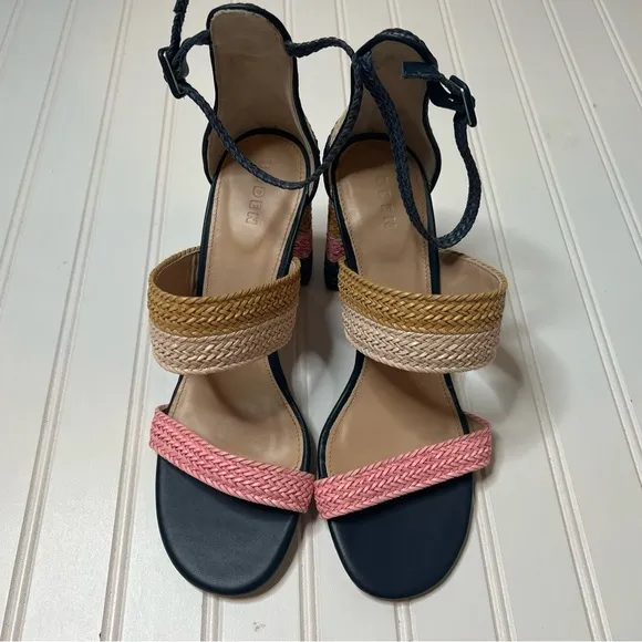 Boden 42/ 10.5 Woven Striped Heeled Sandals  Pink Blue Heels NEW No Box