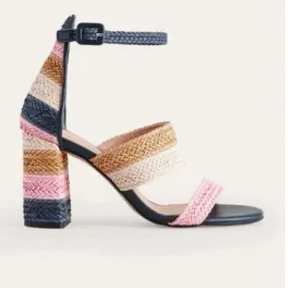 Boden 42/ 10.5 Woven Striped Heeled Sandals  Pink Blue Heels NEW No Box
