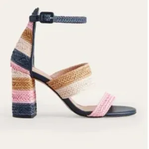 Boden 42/ 10.5 Woven Striped Heeled Sandals  Pink Blue Heels NEW No Box