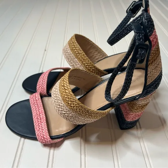Boden 42/ 10.5 Woven Striped Heeled Sandals  Pink Blue Heels NEW No Box
