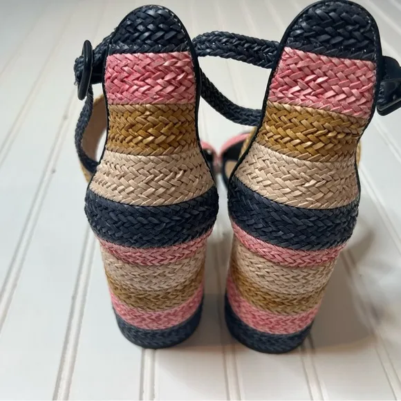 Boden 42/ 10.5 Woven Striped Heeled Sandals  Pink Blue Heels NEW No Box