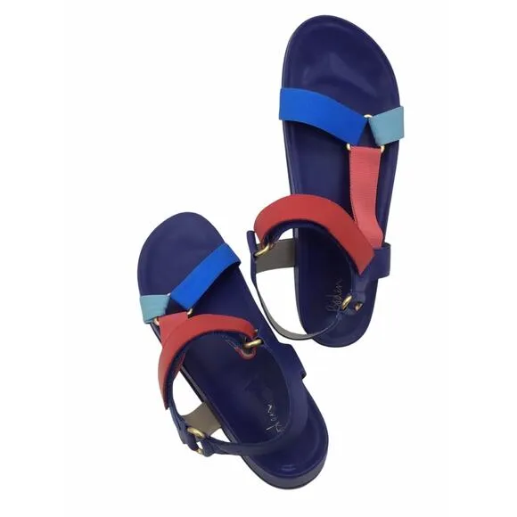 Boden &quot;Philomena&quot; Blue/Red/Orange Leather Strappy Sandals Sz. 8/41