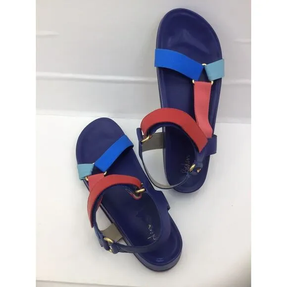 Boden &quot;Philomena&quot; Blue/Red/Orange Leather Strappy Sandals Sz. 8/41