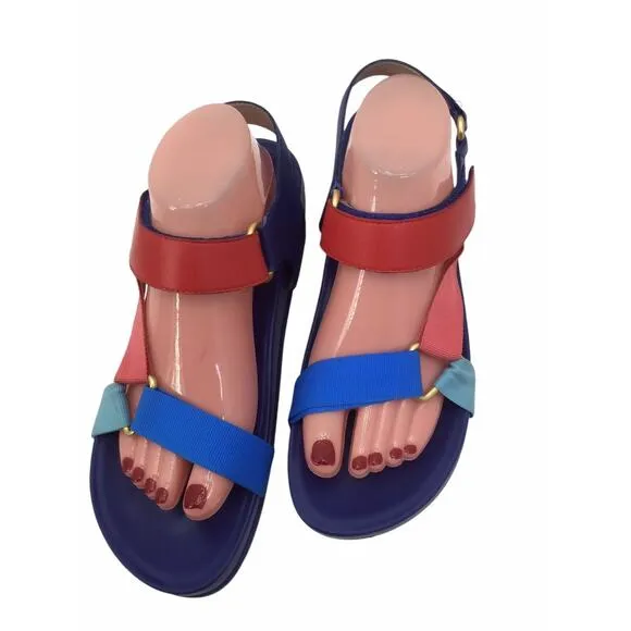 Boden &quot;Philomena&quot; Blue/Red/Orange Leather Strappy Sandals Sz. 8/41