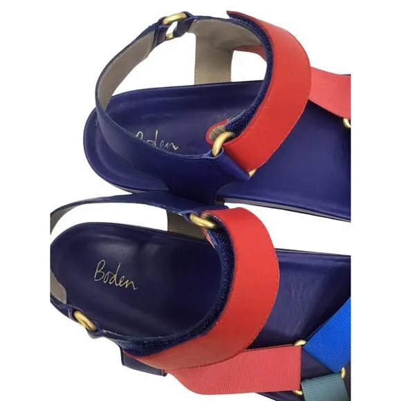 Boden &quot;Philomena&quot; Blue/Red/Orange Leather Strappy Sandals Sz. 8/41