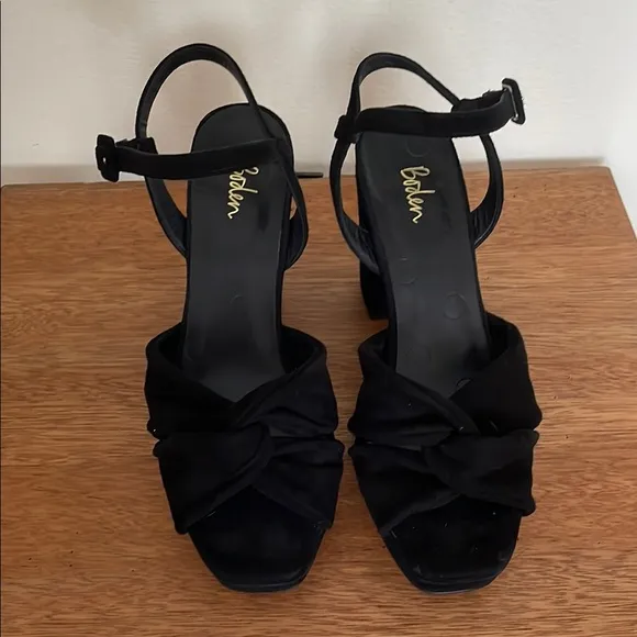 Boden Black Block Heel Sandals with Ankle Strap