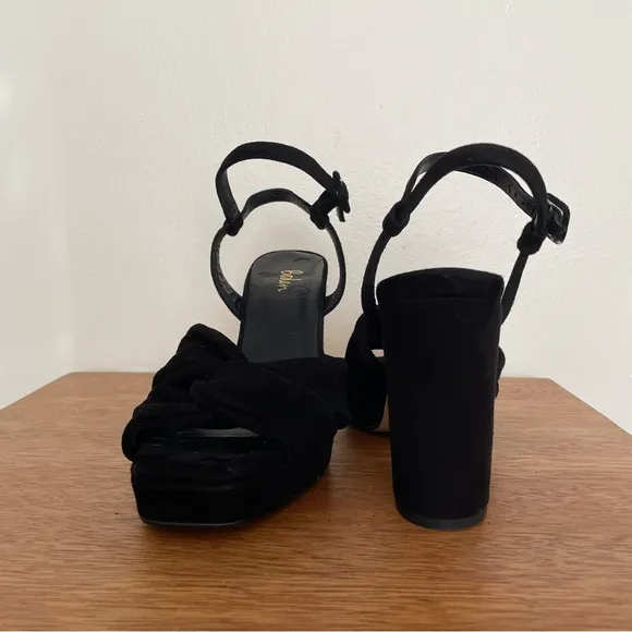 Boden Black Block Heel Sandals with Ankle Strap