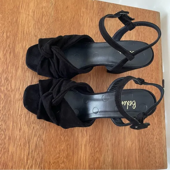 Boden Black Block Heel Sandals with Ankle Strap