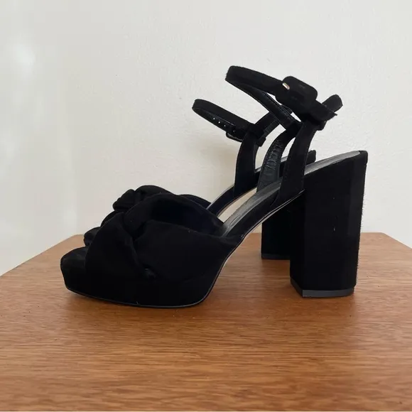 Boden Black Block Heel Sandals with Ankle Strap