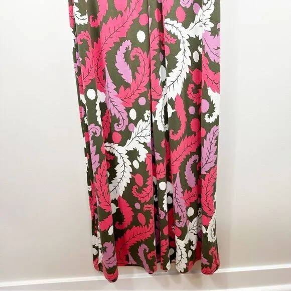 Boden Front Twist Sleeveless Jersey Pink Green Floral Print Maxi Dress Sz 10