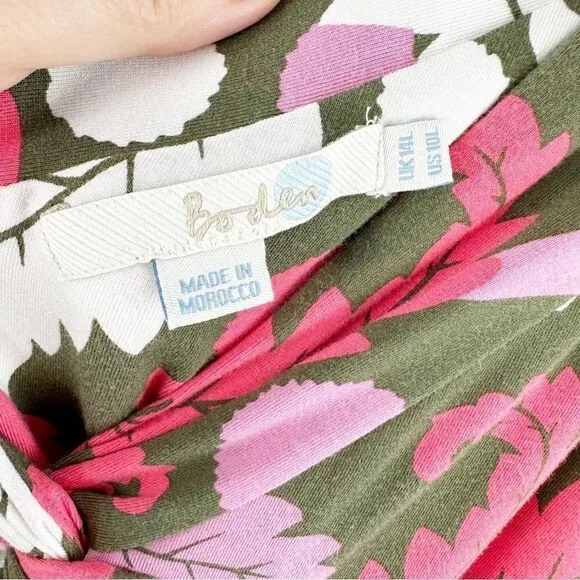 Boden Front Twist Sleeveless Jersey Pink Green Floral Print Maxi Dress Sz 10