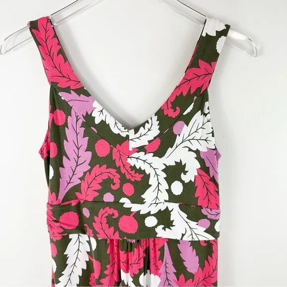 Boden Front Twist Sleeveless Jersey Pink Green Floral Print Maxi Dress Sz 10