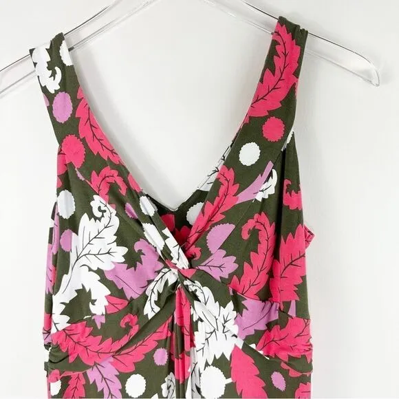 Boden Front Twist Sleeveless Jersey Pink Green Floral Print Maxi Dress Sz 10