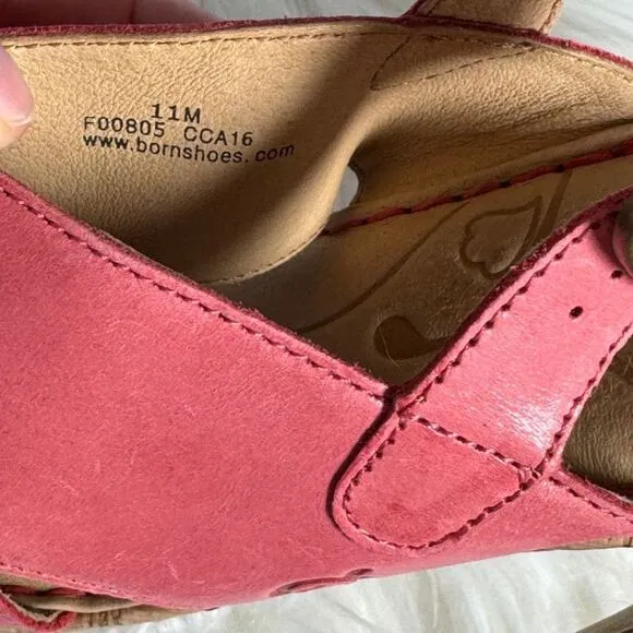 Born Amabel NWT Salmon Pink Leather Wedge Sandals Sz 11