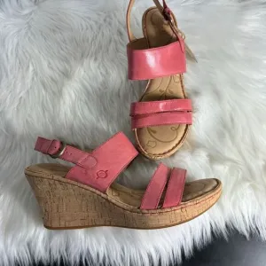 Born Amabel NWT Salmon Pink Leather Wedge Sandals Sz 11