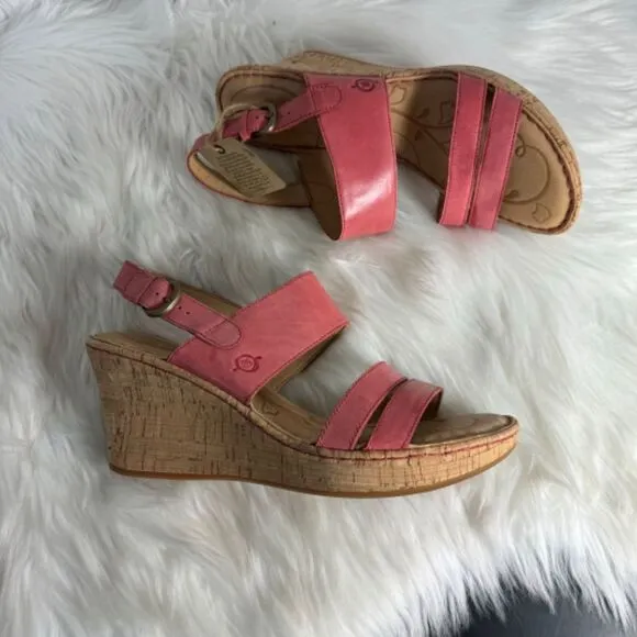 Born Amabel NWT Salmon Pink Leather Wedge Sandals Sz 11