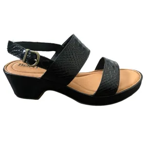 BORN Black Atzel Embossed Snakeskin Print Leather Block Heel Sandals 9