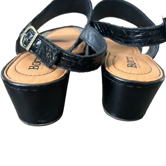 BORN Black Atzel Embossed Snakeskin Print Leather Block Heel Sandals 9