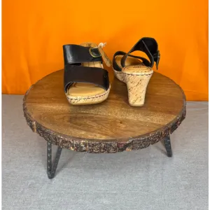Born Black Leather Cork Wedge Bronze Buckle Sandals Size 9M