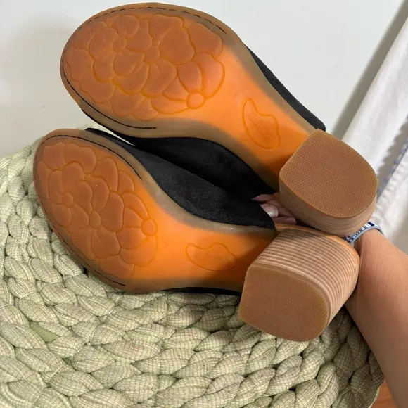Born Ingrid Black Oiled Suede Slip On Block Heel Comfort Mule Sandals
