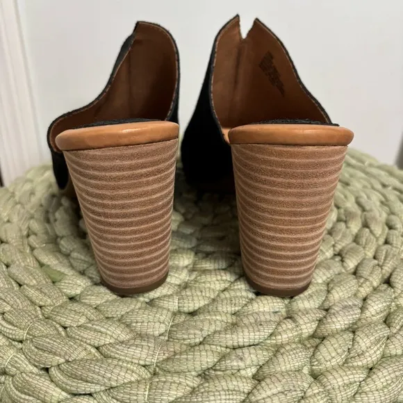 Born Ingrid Black Oiled Suede Slip On Block Heel Comfort Mule Sandals