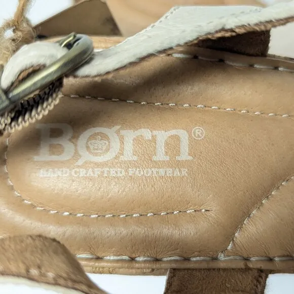Born Lanai Wedge Sandals, Cream Leather, Women's 7 M