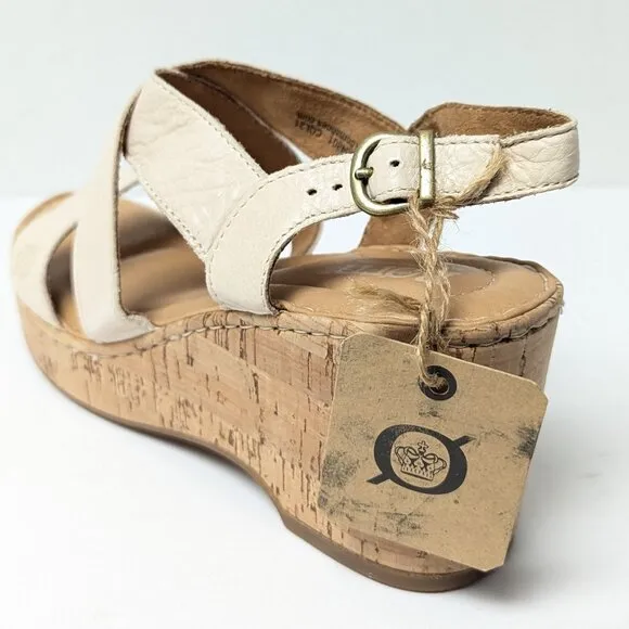 Born Lanai Wedge Sandals, Cream Leather, Women's 7 M