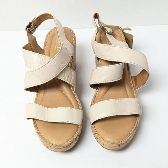 Born Lanai Wedge Sandals, Cream Leather, Women's 7 M