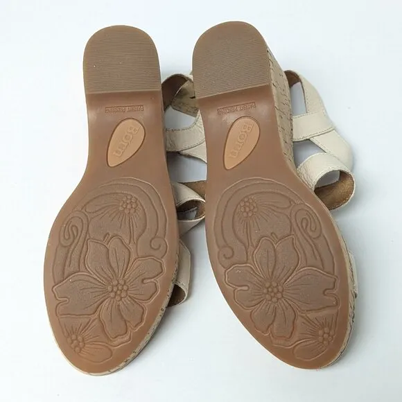Born Lanai Wedge Sandals, Cream Leather, Women's 7 M