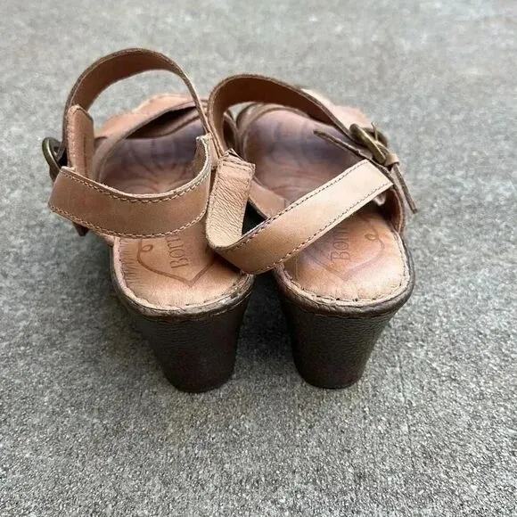 Born Leather Wedge Sandals Mirabella Tan Women’s Size 11