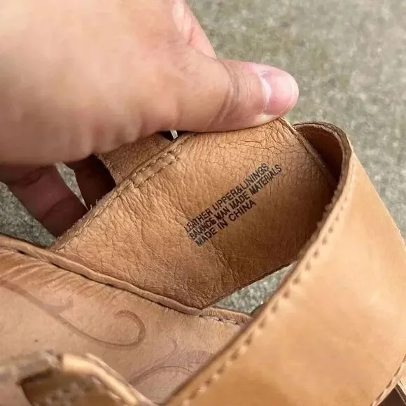 Born Leather Wedge Sandals Mirabella Tan Women’s Size 11