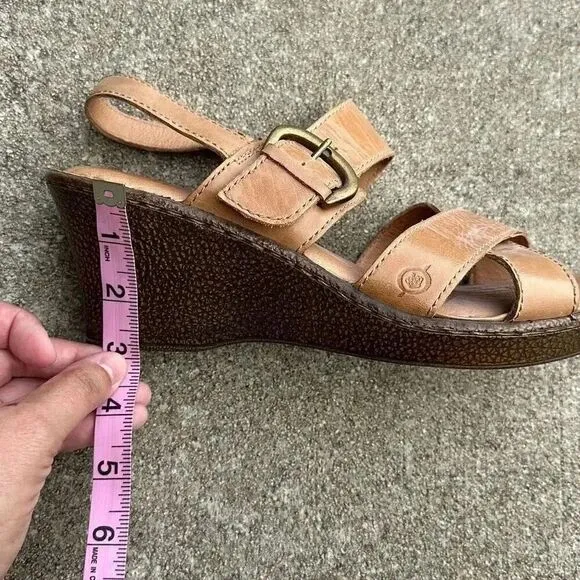 Born Leather Wedge Sandals Mirabella Tan Women’s Size 11