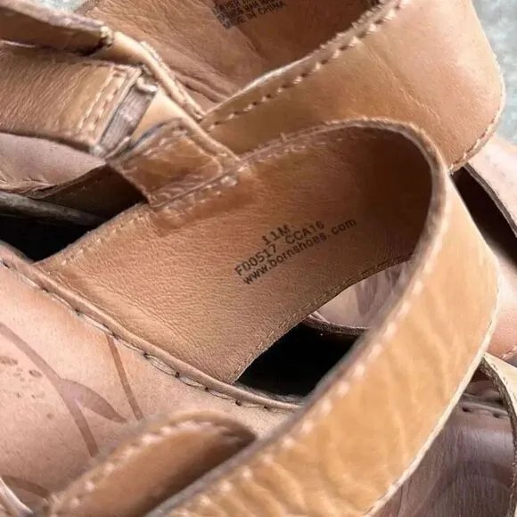 Born Leather Wedge Sandals Mirabella Tan Women’s Size 11