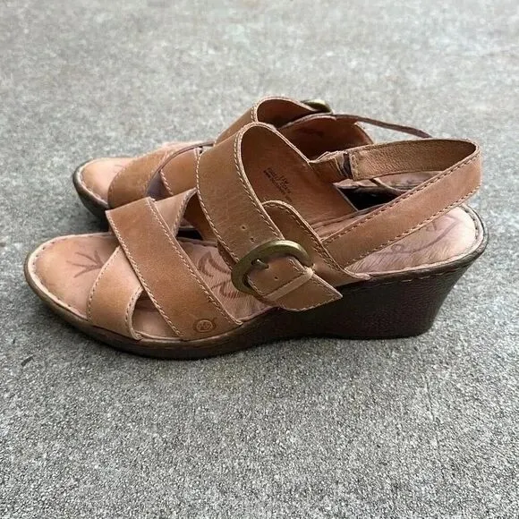 Born Leather Wedge Sandals Mirabella Tan Women’s Size 11