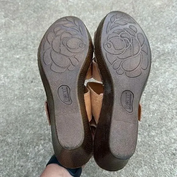 Born Leather Wedge Sandals Mirabella Tan Women’s Size 11