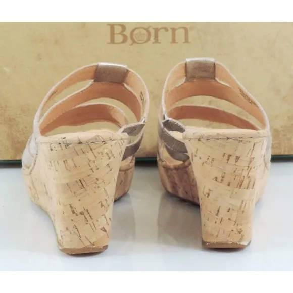 Born Lisi Strappy Platform Wedge Sandals Heels Leather Light Gold Size 11