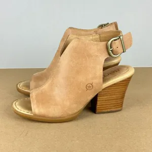 Born Moraine Slingback Heeled Sandals Womens 6 Tan Leather Adjustable Buckle