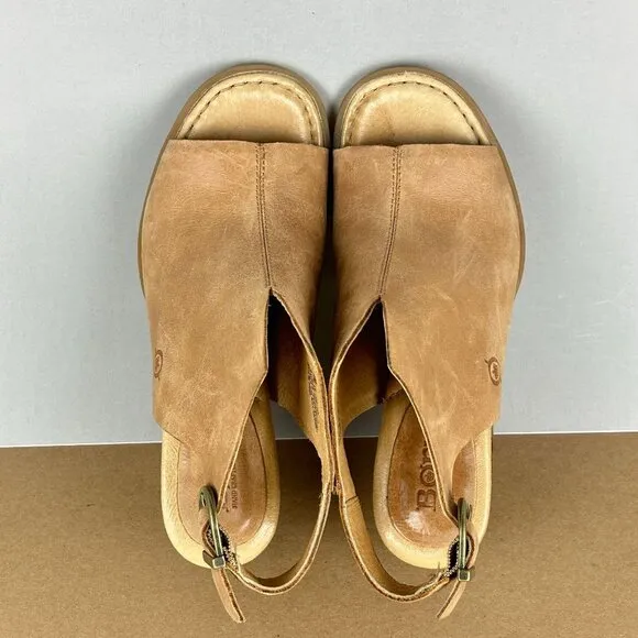 Born Moraine Slingback Heeled Sandals Womens 6 Tan Leather Adjustable Buckle