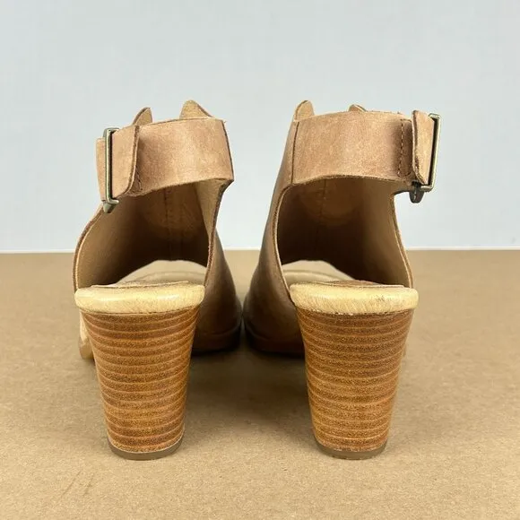 Born Moraine Slingback Heeled Sandals Womens 6 Tan Leather Adjustable Buckle