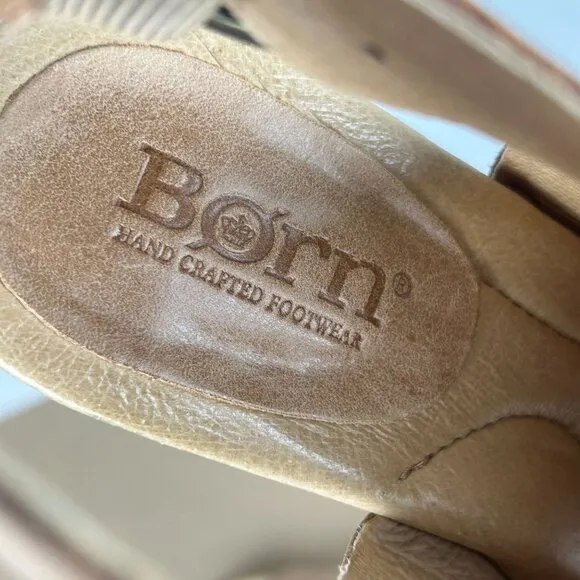 Born Moraine Slingback Heeled Sandals Womens 6 Tan Leather Adjustable Buckle