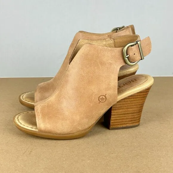 Born Moraine Slingback Heeled Sandals Womens 6 Tan Leather Adjustable Buckle