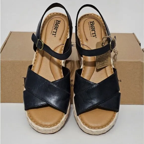 Born, Moriah sandals in black hand finished leather. NIB-Size 8