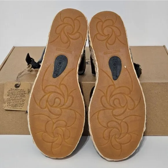 Born, Moriah sandals in black hand finished leather. NIB-Size 8