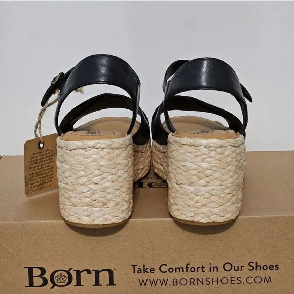 Born, Moriah sandals in black hand finished leather. NIB-Size 8