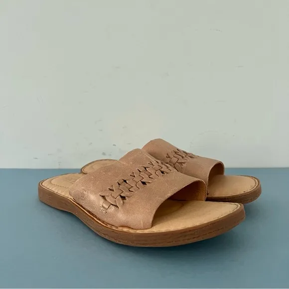 Born St. Francis Woven Leather Tan Slide Sandals