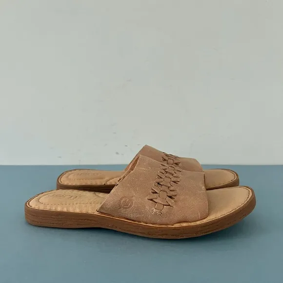 Born St. Francis Woven Leather Tan Slide Sandals