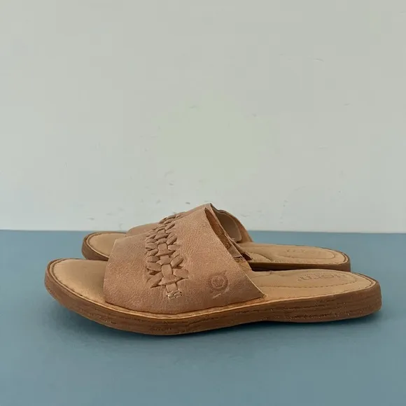 Born St. Francis Woven Leather Tan Slide Sandals