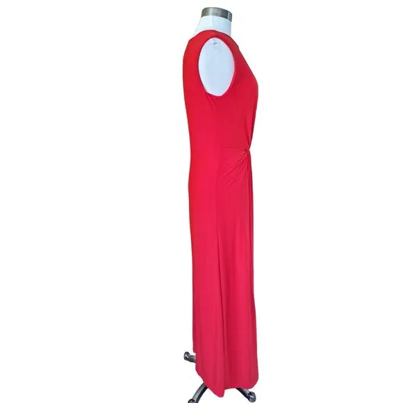 BOSTON PROPER Knot Front Maxi Dress Small Red Stretch Jersey Formal Casual