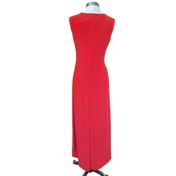 BOSTON PROPER Knot Front Maxi Dress Small Red Stretch Jersey Formal Casual