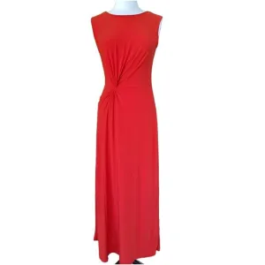 BOSTON PROPER Knot Front Maxi Dress Small Red Stretch Jersey Formal Casual